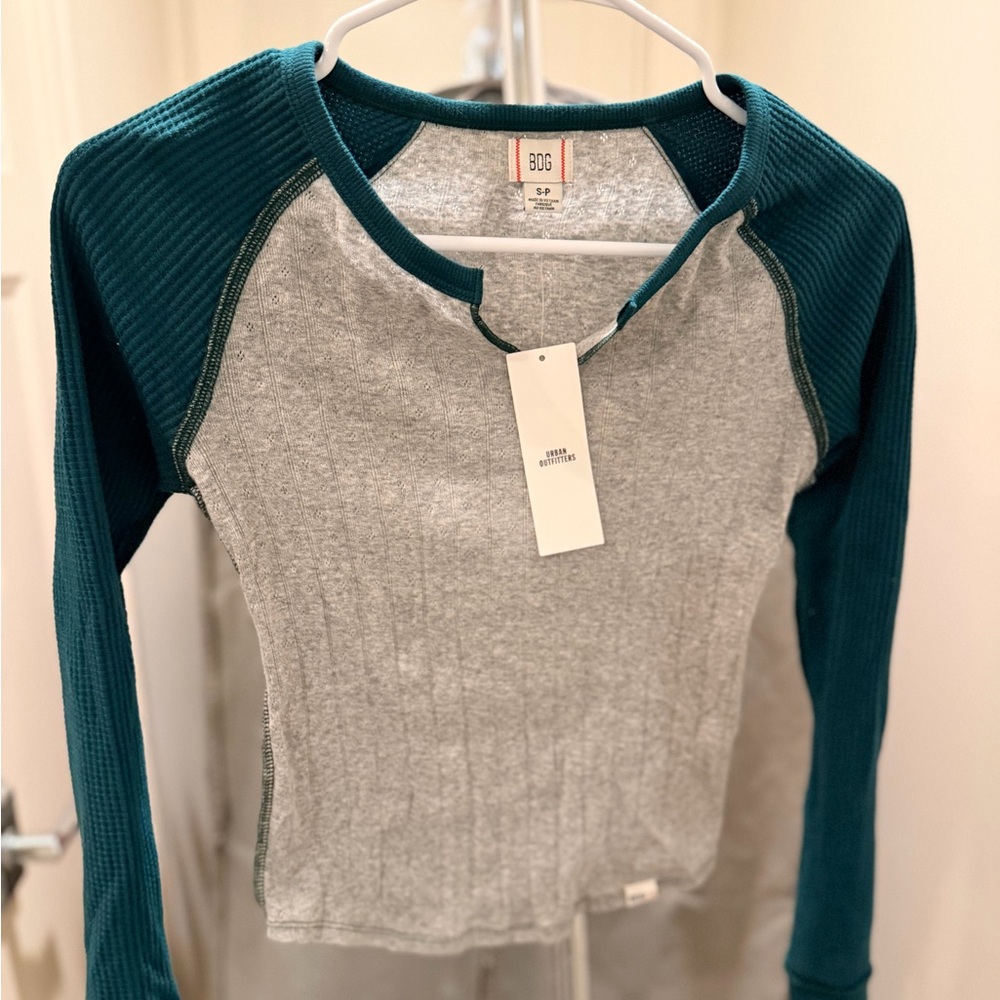 BDG Urban Outfitters Teal and Gray Raglan Sleeve Top